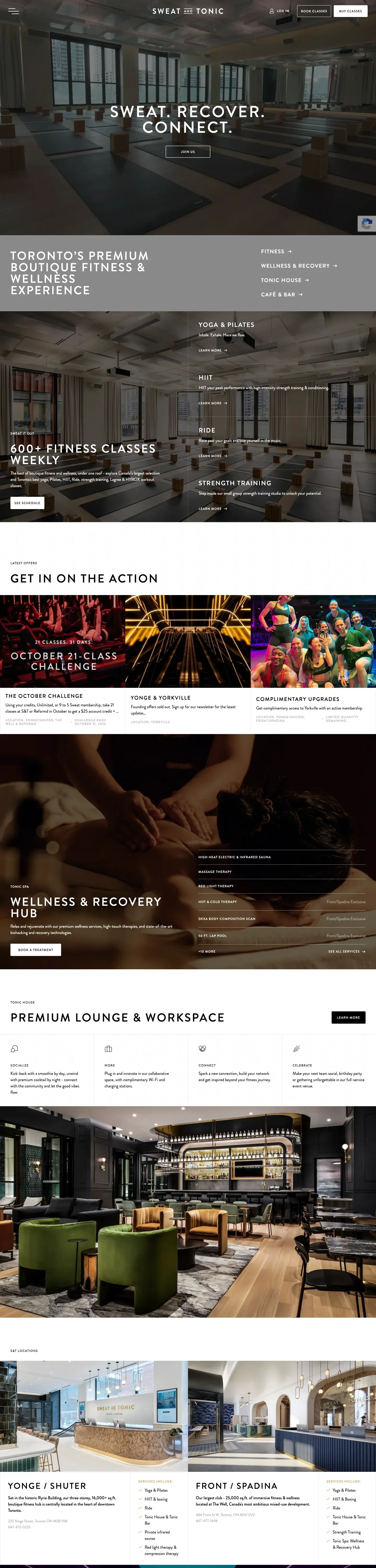 Sweat & Tonic website home page