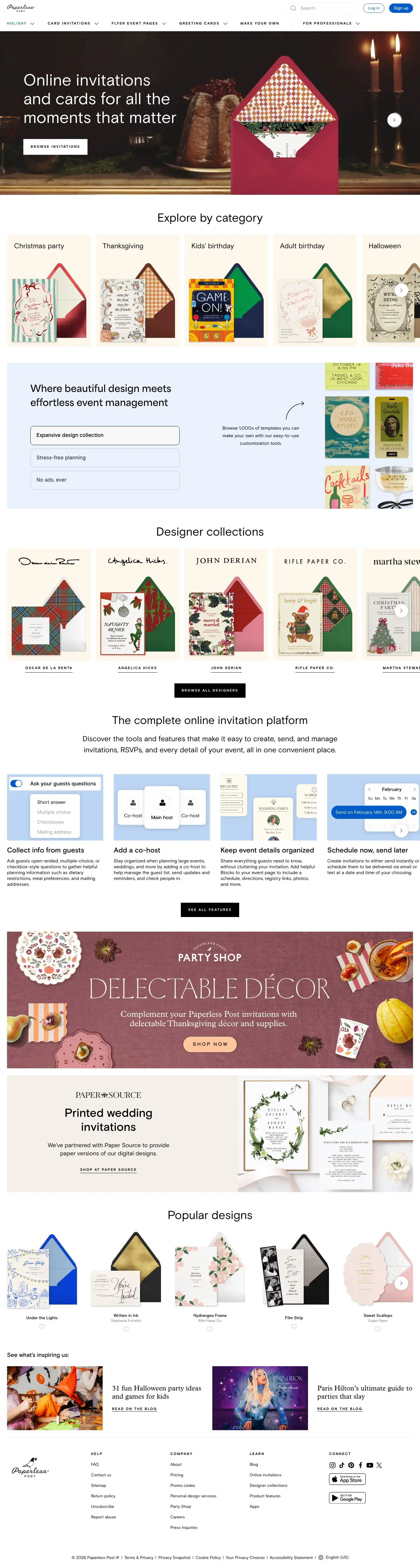 Paperless Post website home page