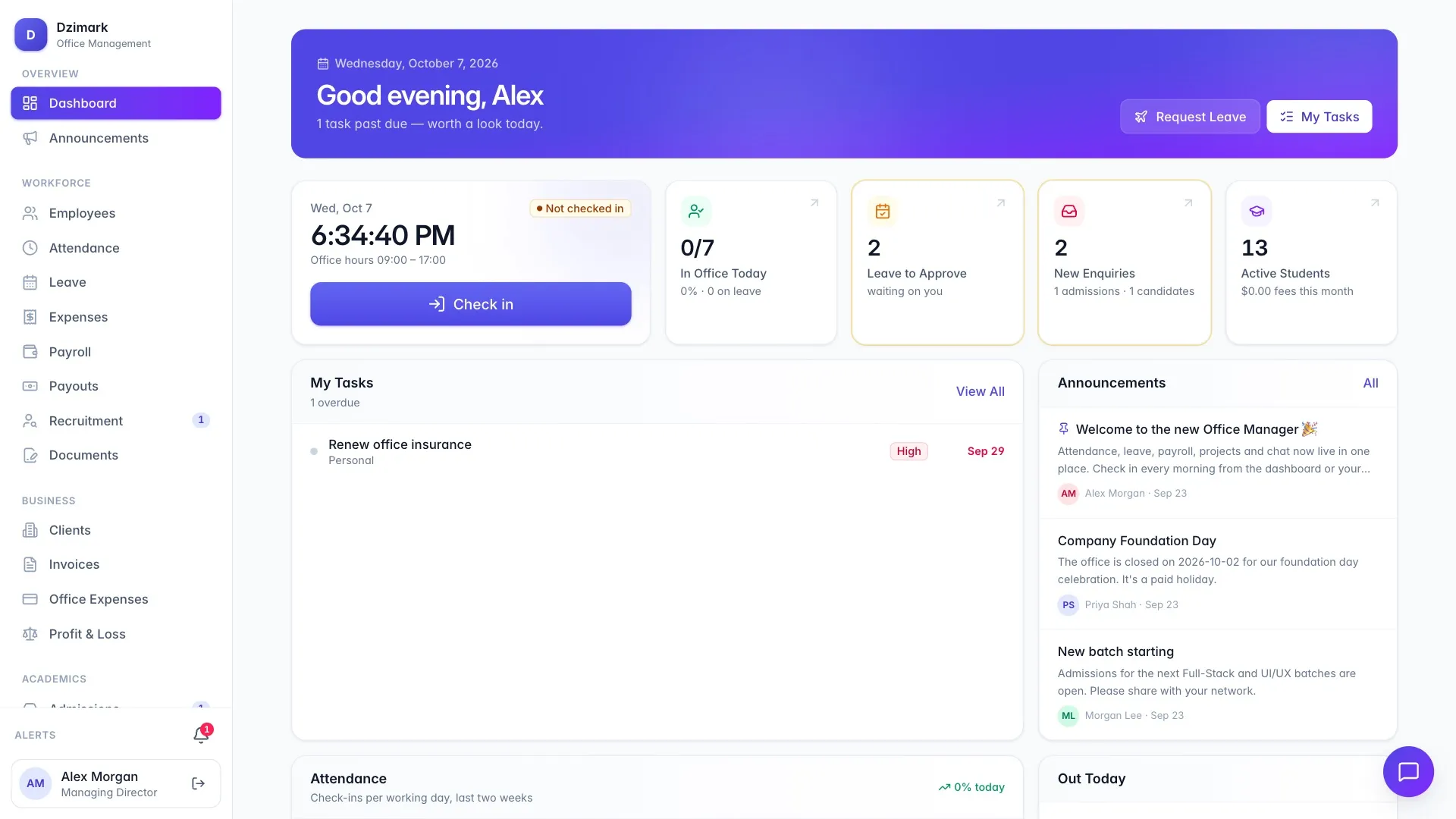 Office Manager dashboard