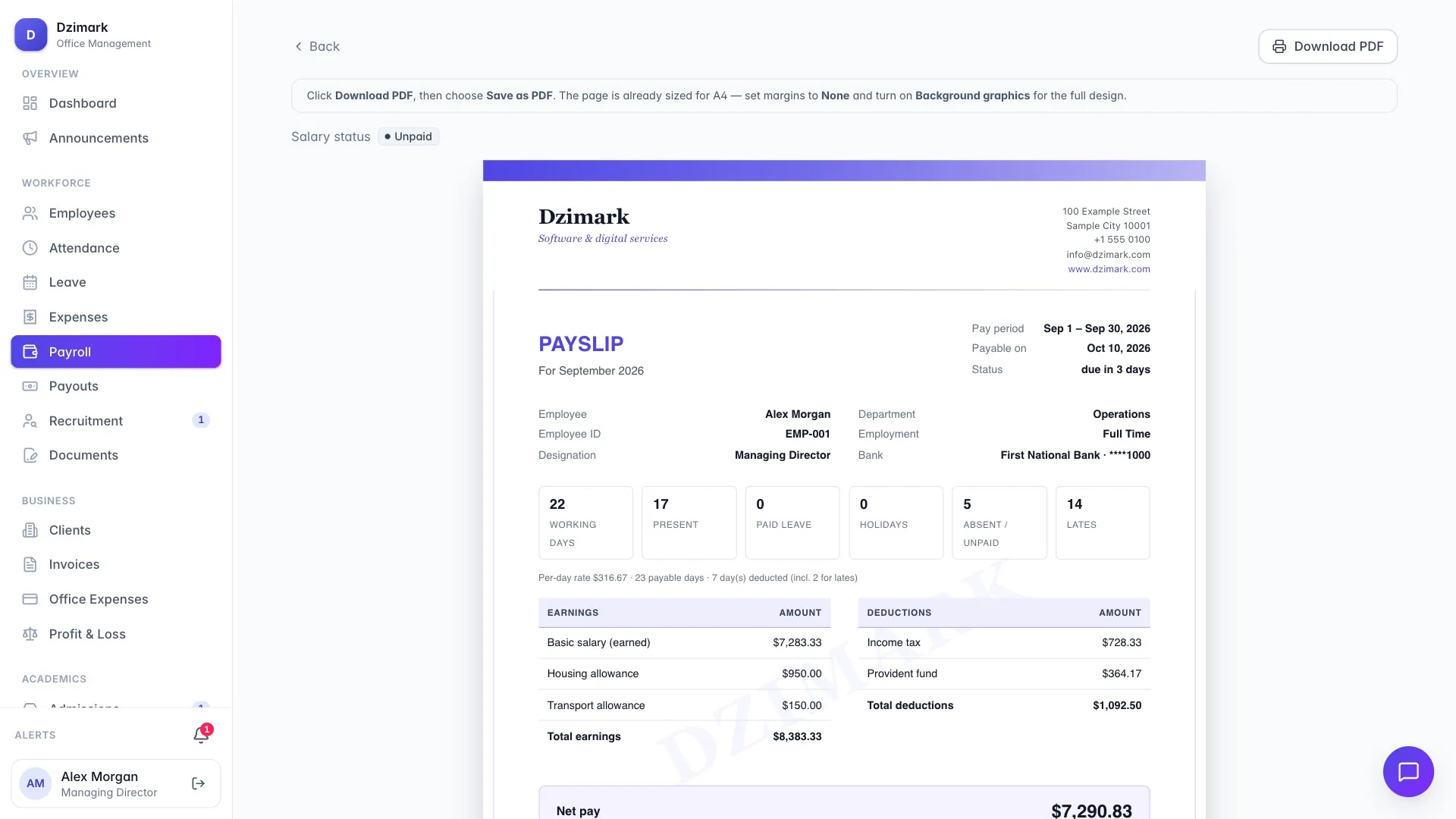 Office Manager payslip